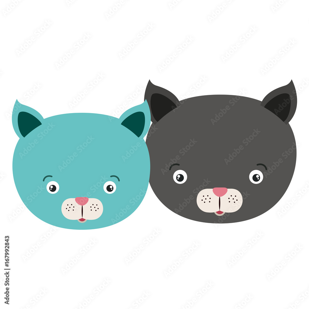 white background with colorful caricature face couple cute animal cats white background with colorful caricature face couple cute animal cats