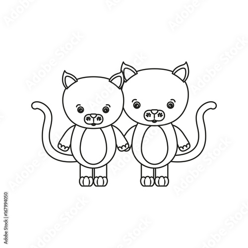 white background with silhouette caricature couple cute animal cats