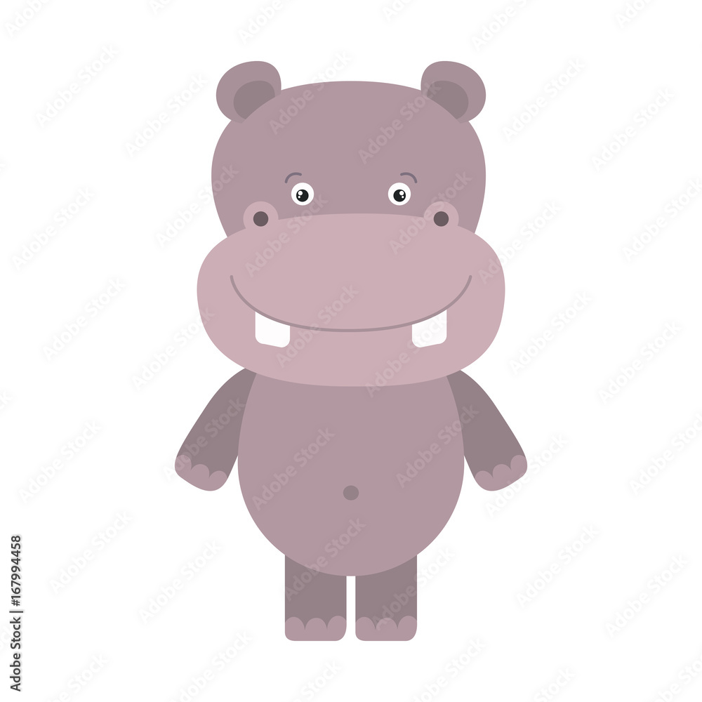 Fototapeta premium white background with colorful caricature cute hippopotamus animal