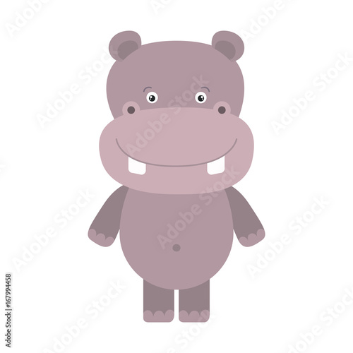 white background with colorful caricature cute hippopotamus animal