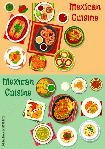 Mexican cuisine lunch dishes with meat snack icon