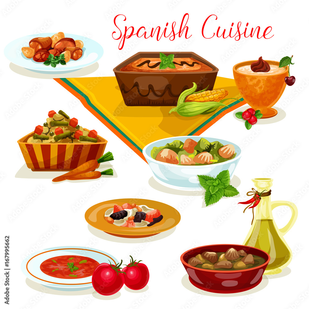 Spanish cuisine tasty dinner menu cartoon icon Spanish cuisine tasty dinner menu cartoon icon