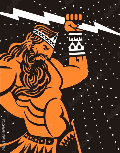 greek roman ray god jupiter zeus orange and black old plate painting