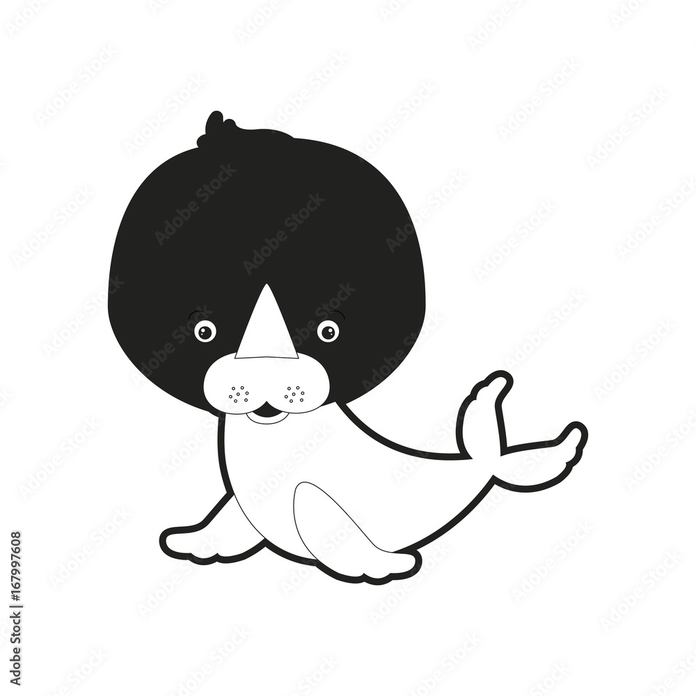 sketch silhouette monochrome caricature cute seal aquatic animal