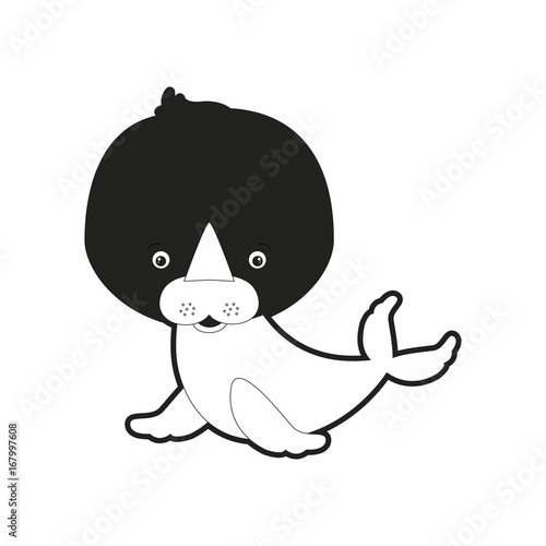 sketch silhouette monochrome caricature cute seal aquatic animal © grgroup