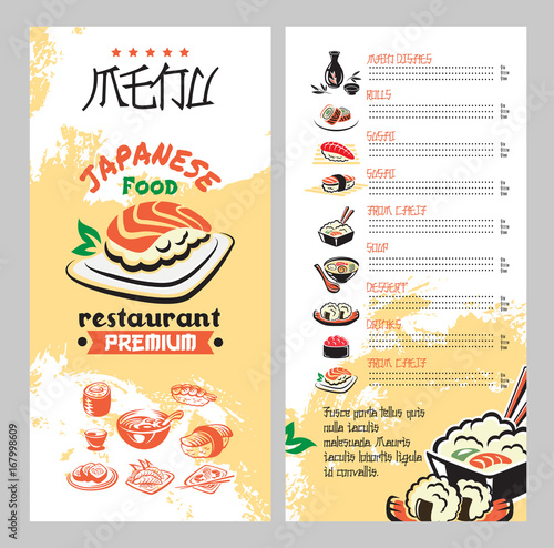 Japanese food for asian cuisine restaurant menu