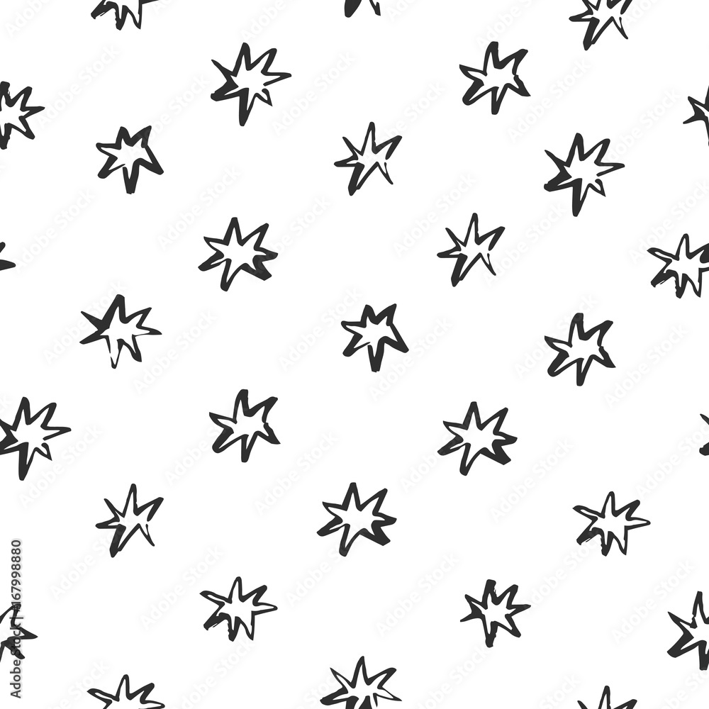 Abstract pattern with stars drawn in brush style on white background. Perfect for textile, blog decoration, banner, poster, wrapping paper. Abstract pattern with stars drawn in brush style on white background. Perfect for textile, blog decoration, banner, poster, wrapping paper.