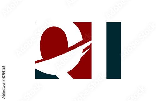 QI Red Negative Space Square Swoosh Letter logo