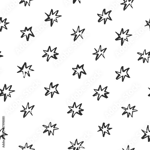 Abstract pattern with stars drawn in brush style on white background. Perfect for textile, blog decoration, banner, poster, wrapping paper. © lumpra