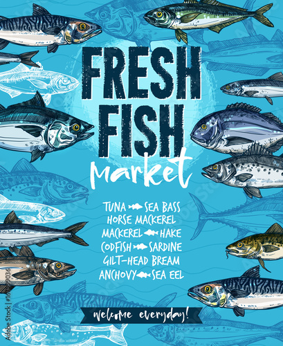 Fresh fish banner for seafood market template