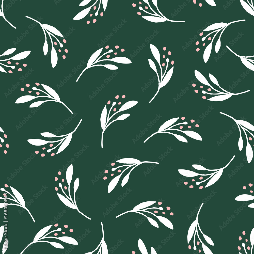 Fototapeta premium kbecca_vector_holiday_leavesberries_pattern_seamless_tile