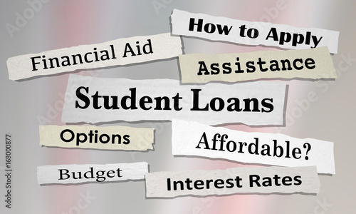 Obraz na plátne Student Loans Newspaper Headlines College Debt 3d Illustration