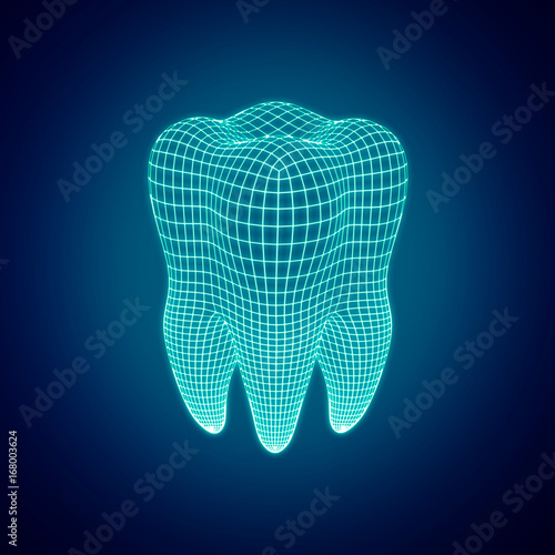 Schilderij op canvas Polygonal mesh tooth on a dark background. 3d render