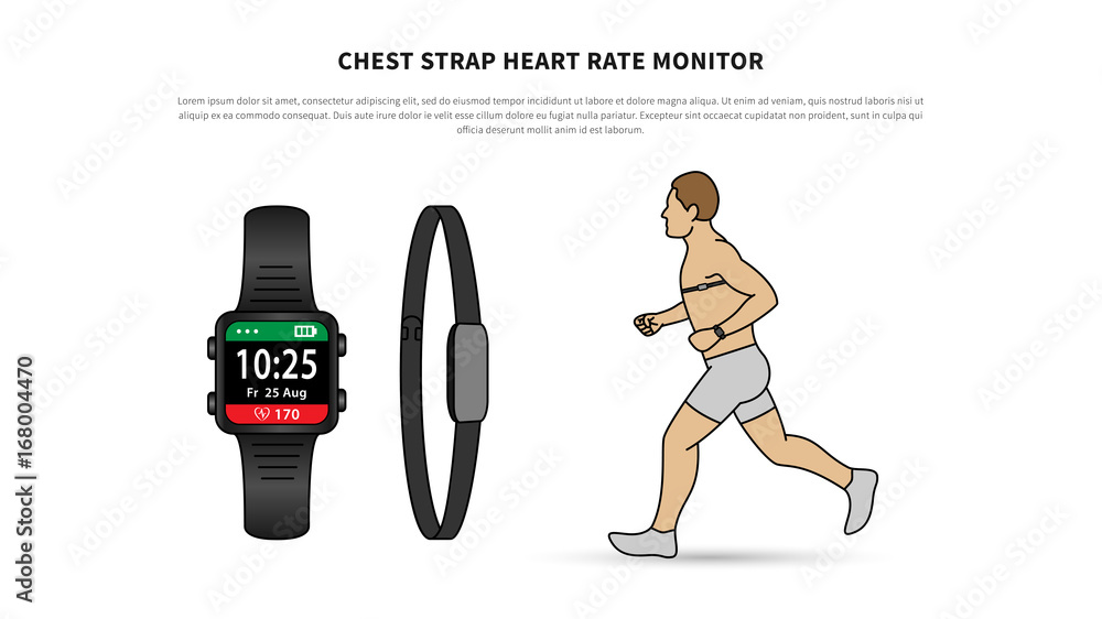 Chest strap heart rate monitor vector illustration. Heartbeat monitor watch  for sport and fitness line art concept. Activity tracker with chest-based heart  rate monitoring graphic design. vector de Stock | Adobe Stock