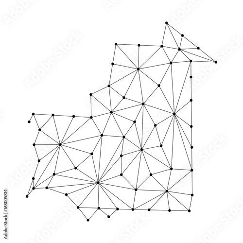 Mauritania map of polygonal mosaic lines network, rays and dots vector illustration. photo