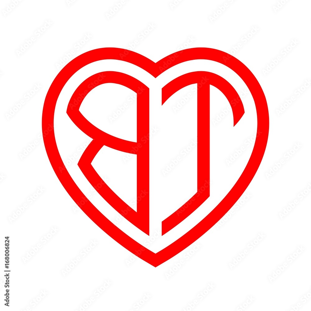 initial letters logo bt red monogram heart love shape initial letters logo bt red monogram heart love shape