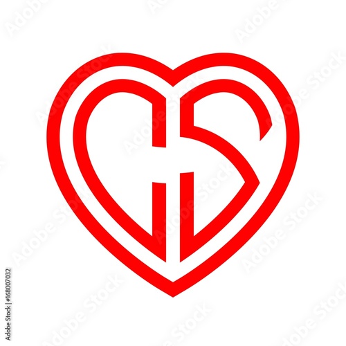 initial letters logo cs red monogram heart love shape