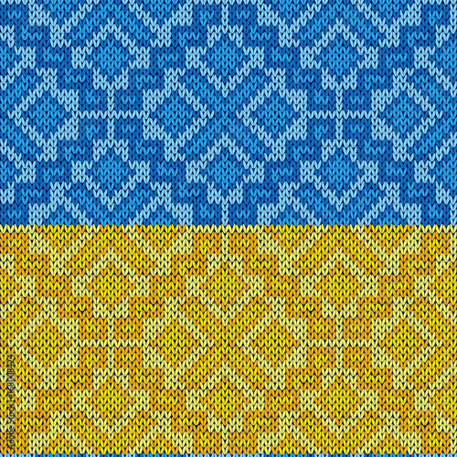 Knitted blue and yellow seamless pattern
