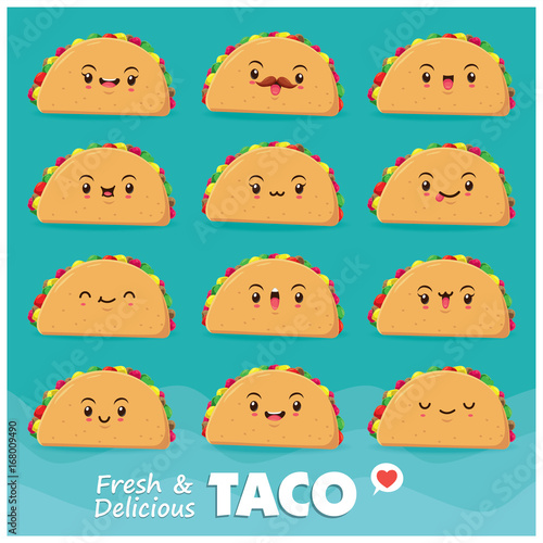 Vintage food poster design with vector taco character.