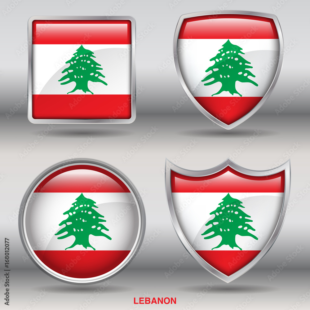 Flag of Lebanon in 4 shapes collection with clipping path Flag of Lebanon in 4 shapes collection with clipping path