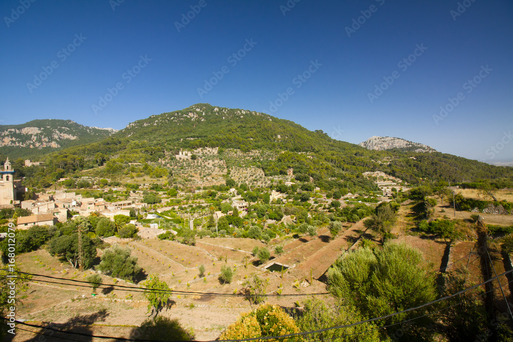 Beautiful panorama of Valldemossa, famous old mediterranean village of Majorca Spain.