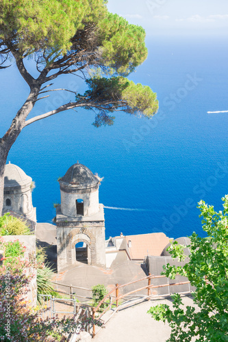 Belltower in Ravello village, Amalfi coast of Italy
