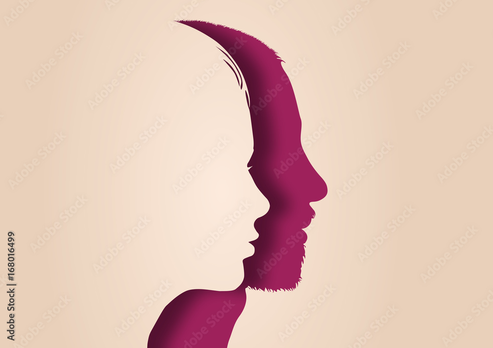 Profil - couple - visage - homme - femme - mariage - silhouette - ensemble  - parent Stock Vector | Adobe Stock