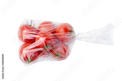 Tomatoes in plastic bag.