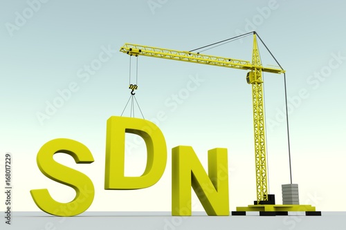SDN concept building crane white background 3d illustration