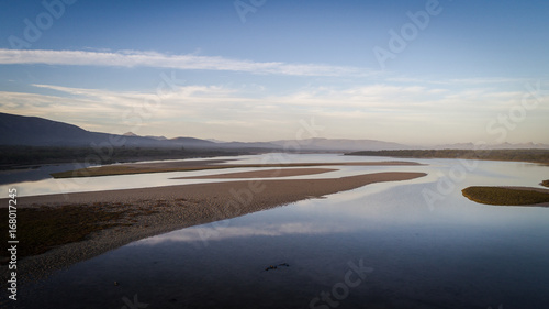 Aerial view over the Uilenkraalsmond estuary just outside Gansbaai in the Overberg region in the Western Cape of South Africa.