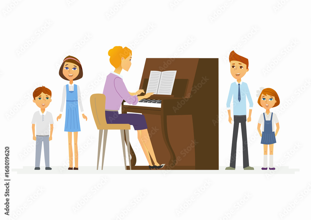 Music lesson at school - modern cartoon people characters illustration Music lesson at school - modern cartoon people characters illustration