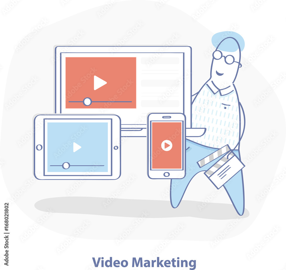 Video Marketing illustration concept, video advertising, promotion, online  video streaming. Cartoon marketer posted a video Stock Vector | Adobe Stock