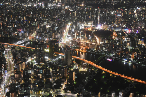 日本の東京都市景観・夜景「隅田川などを望む」