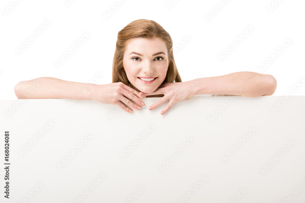 woman holding blank placard woman holding blank placard