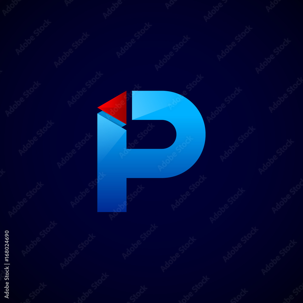 Letter P with Modern glossy and Triangle logo, Arrow and forward, Vector abstract origami, Digital, Technology, Media logotype Letter P with Modern glossy and Triangle logo, Arrow and forward, Vector abstract origami, Digital, Technology, Media logotype
