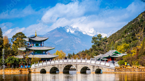 Lijiang old town scene-Black Dragon Pool Park.Yunan China.