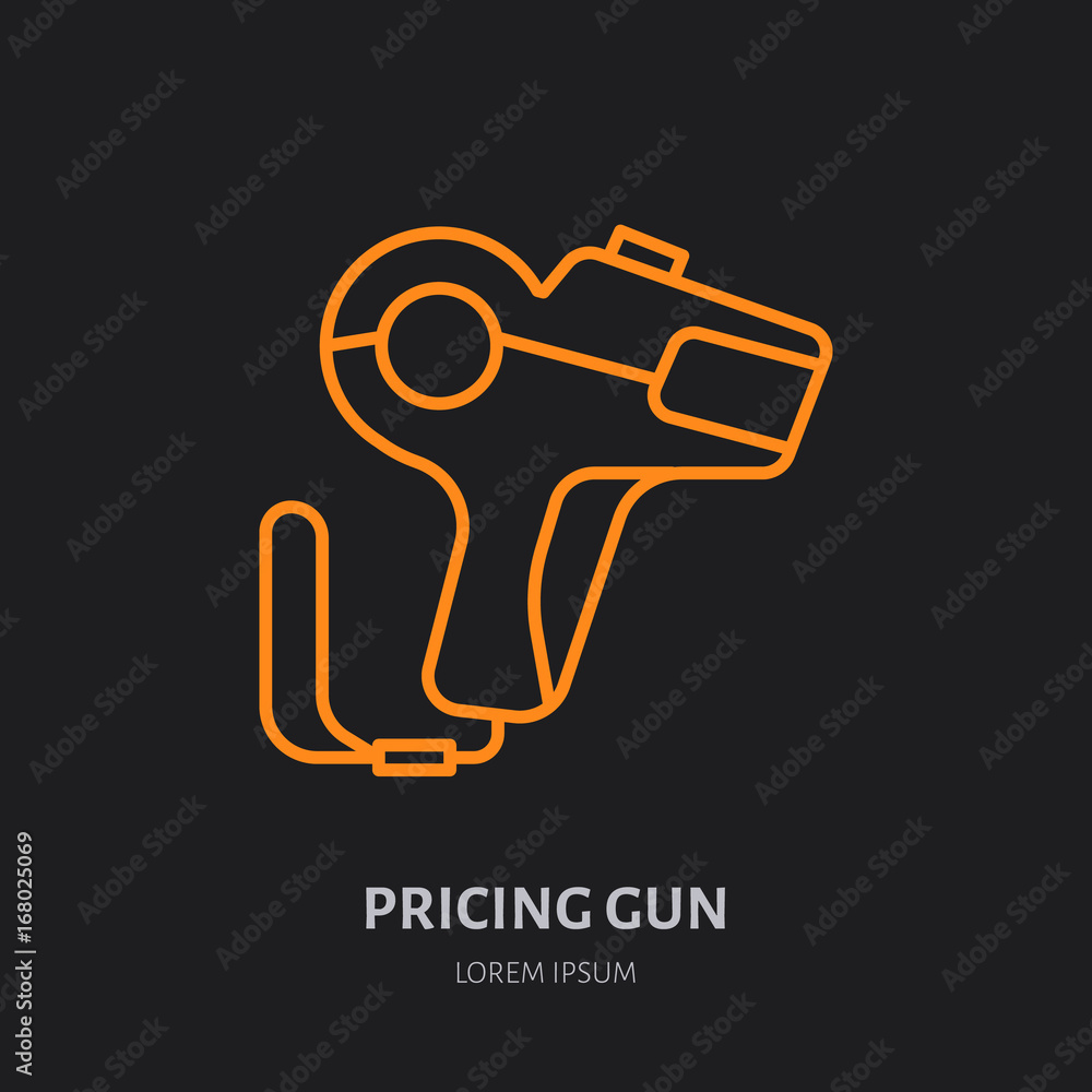Pricing gun vector flat line icon, shop equipment sign. Pricing gun vector flat line icon, shop equipment sign.
