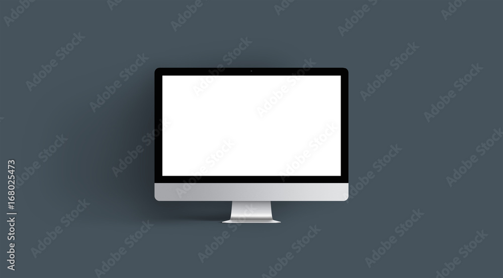 Desktop with blank computer screen. Front view Mock up. Desktop with blank computer screen. Front view Mock up.
