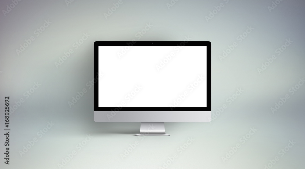 Desktop with blank computer screen. Front view Mock up