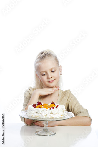 Girl eats a cake