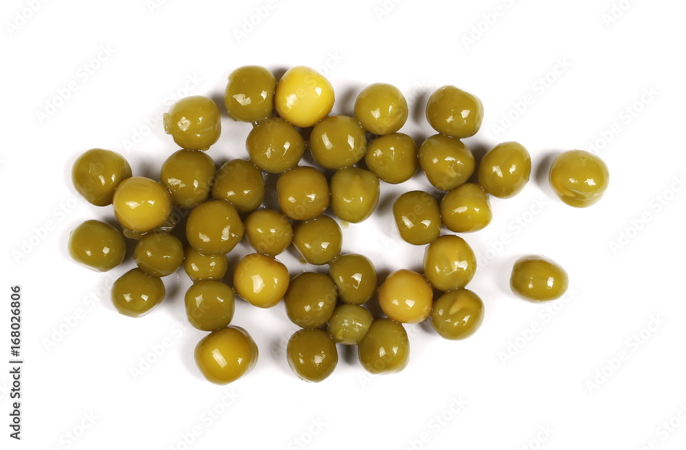 Boiled green peas isolated on white background, top view Boiled green peas isolated on white background, top view