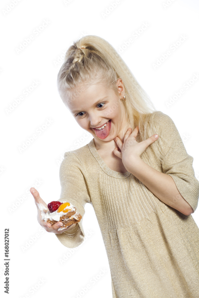 Girl eats a cake