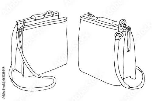 Two handbags. Various points of view. Hand drawn sketch bag, artistic line art 