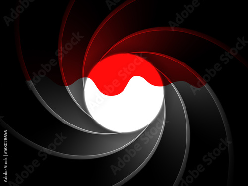 Inside gun barrel background dripped with blood. Classical James Bond, agent 007 theme remastered into a vector illustration template, good for secret agent themed designs. Spiral or vortex pattern.
