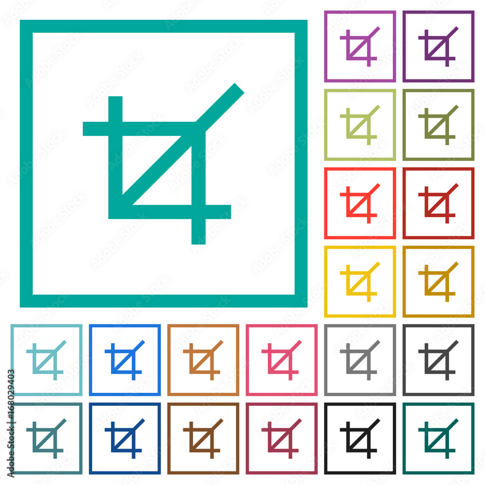 Crop tool flat color icons with quadrant frames Crop tool flat color icons with quadrant frames