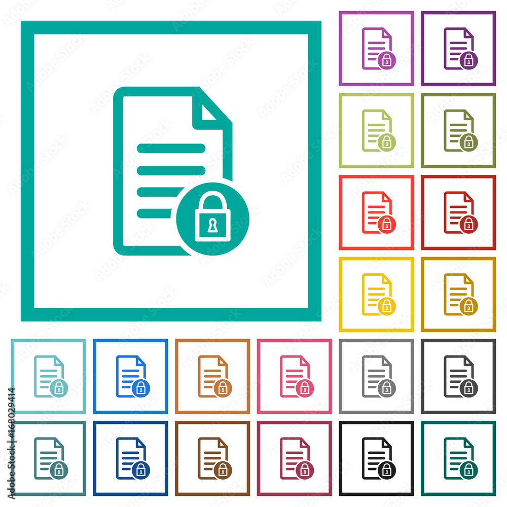 Locked document flat color icons with quadrant frames Locked document flat color icons with quadrant frames