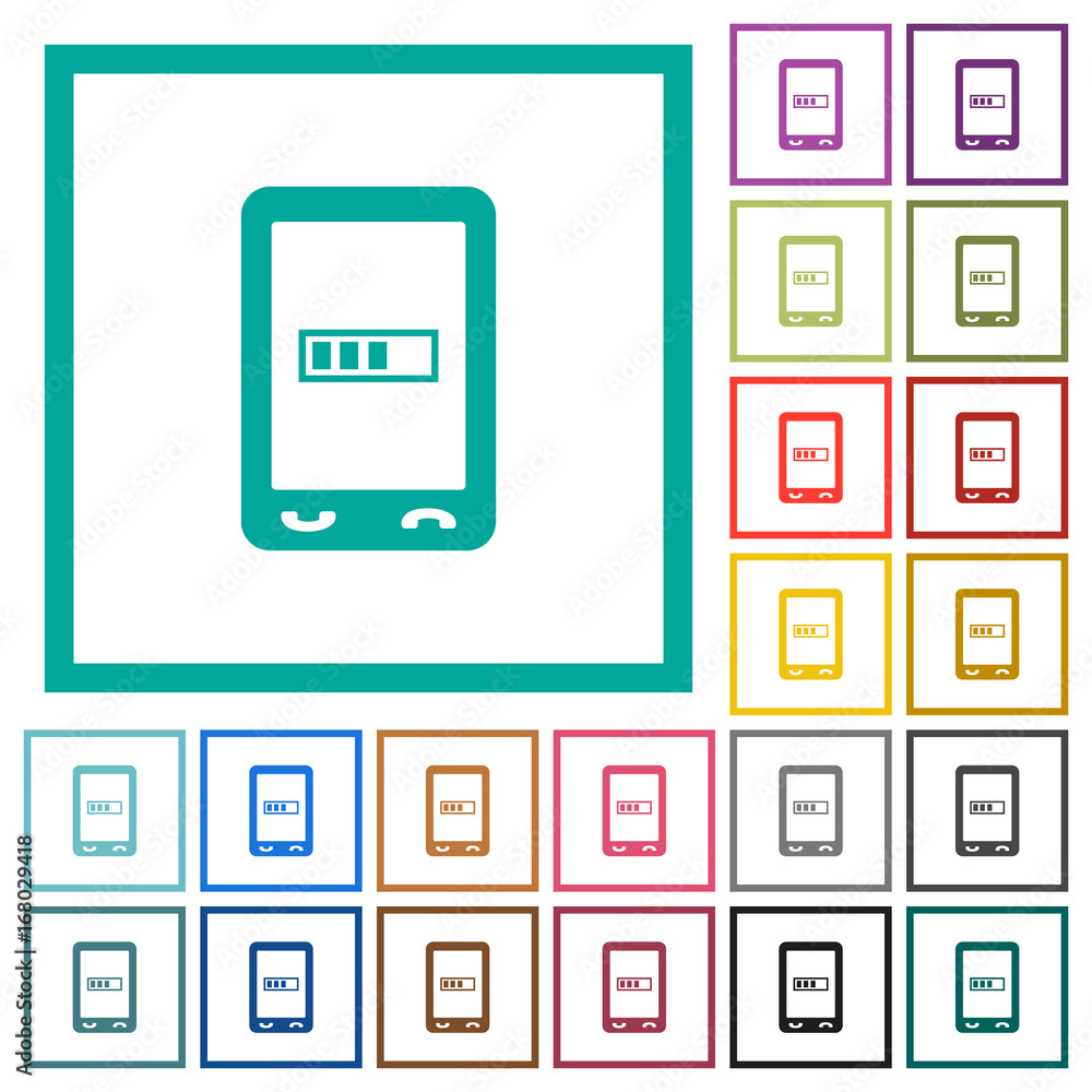 Mobile processing flat color icons with quadrant frames Mobile processing flat color icons with quadrant frames