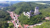 Aerial view of Medieval castle Karlstejn in Czech republic, Drone view