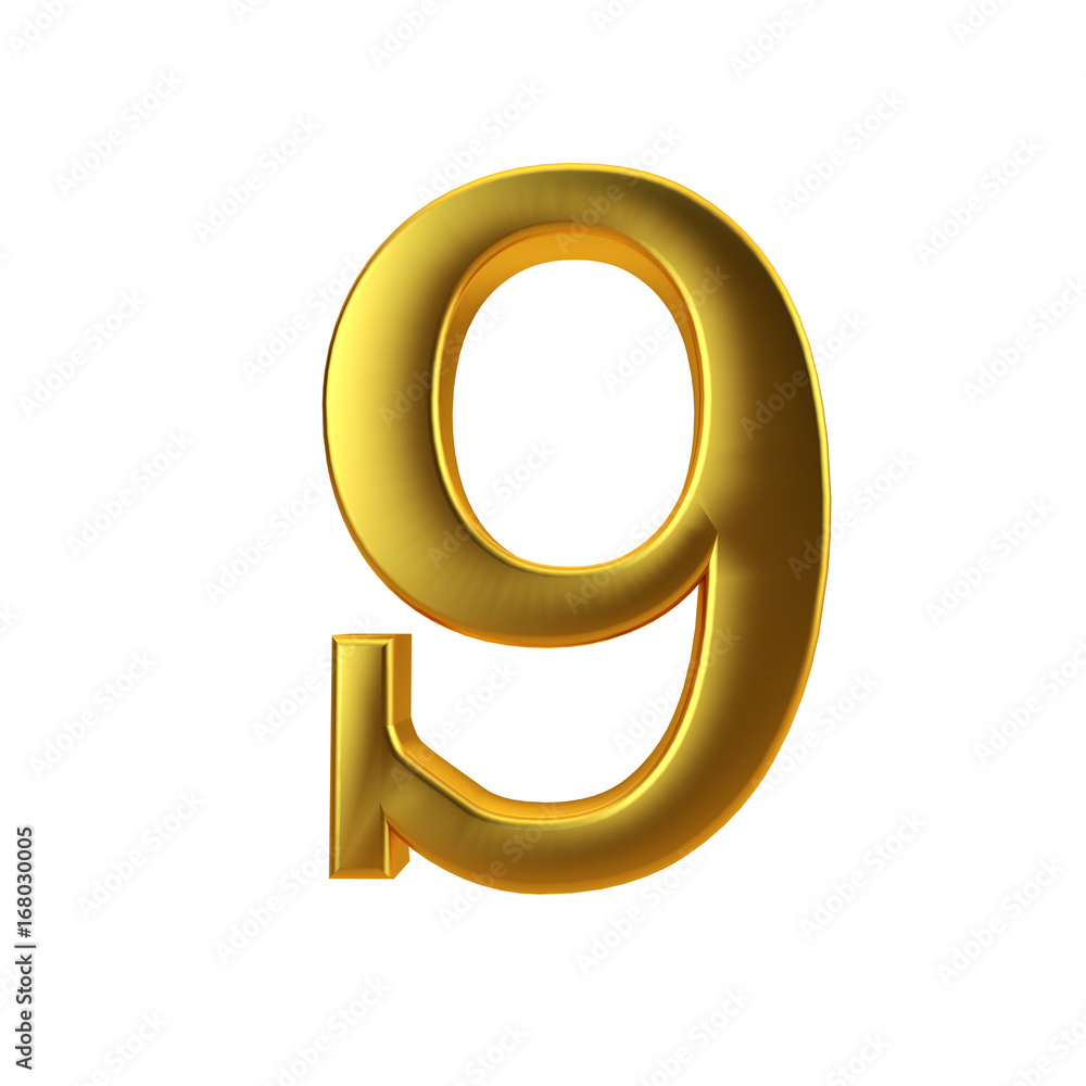 Shiny gold number 9 on a plain white background. 3D Rendering Shiny gold number 9 on a plain white background. 3D Rendering