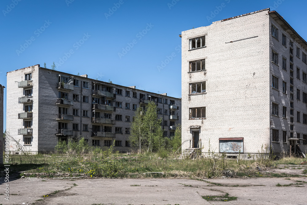 Deserted soviet apartment blocks in Skrunda, Latvia
